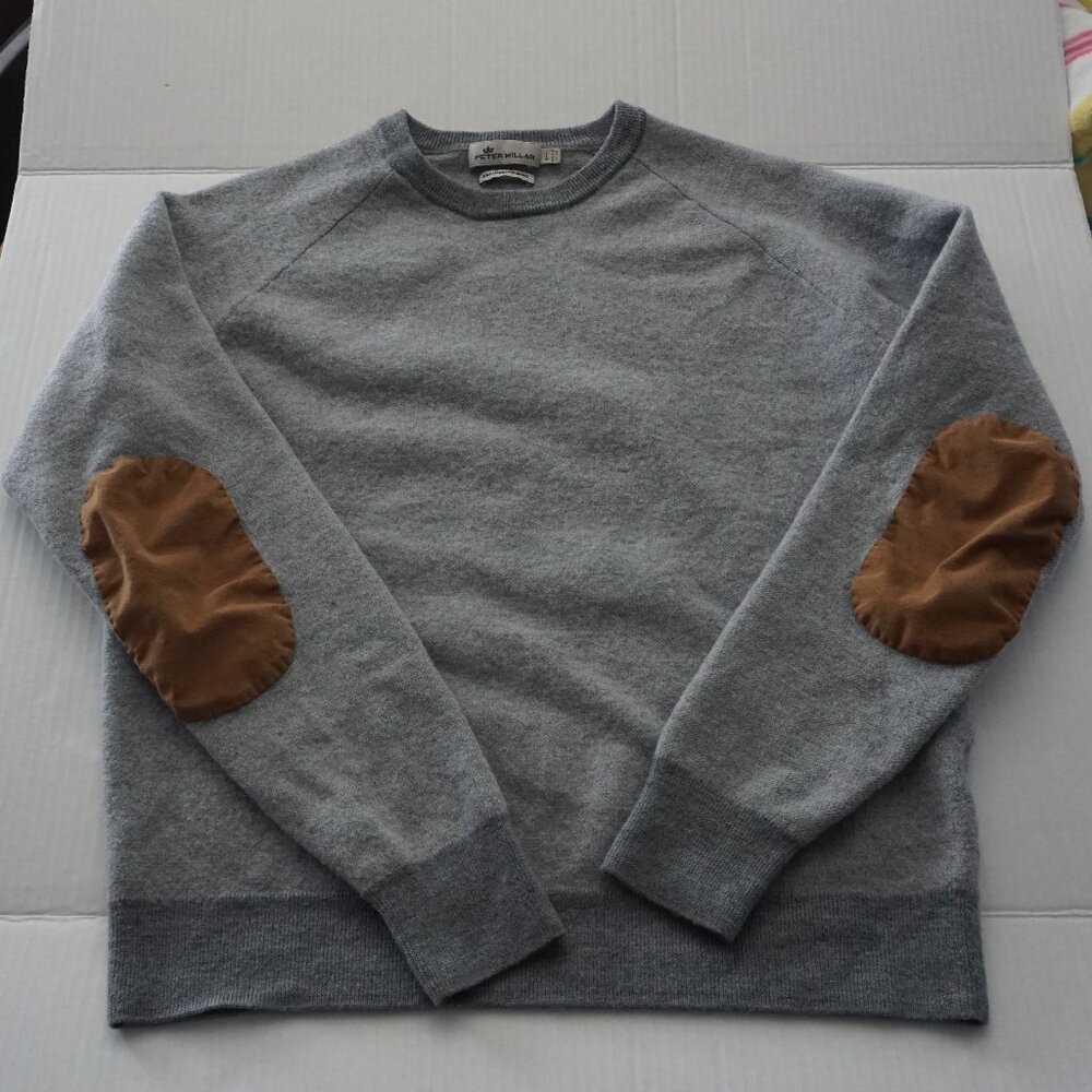 Peter Millar 100% Merino Wool Elbow Patch Sweater Gray Size L
